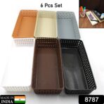 Plastic Multipurpose Desk Organizer Tray Office Drawer Dividers Storage Bins for Kitchen, Bathroom, Office, Makeup, Bedroom Dresser, Craft Basket Rack Multicolour (6 Pcs Set) - Image 2