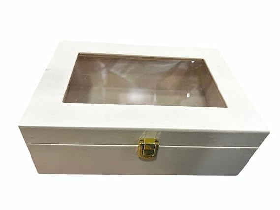 41Bm6neHVaL._SX569_.jpg Luxury Storage Box with Glass Lid, Decorative Organiser Box for Jewellery and Accessories, Available in Red, Black, White (White) - Image 1